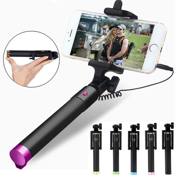 Extendable portable device Selfie Wired Stick Phone Holder Remote Shutter Monopod For iPhone Samsung Huawei Xiaomi